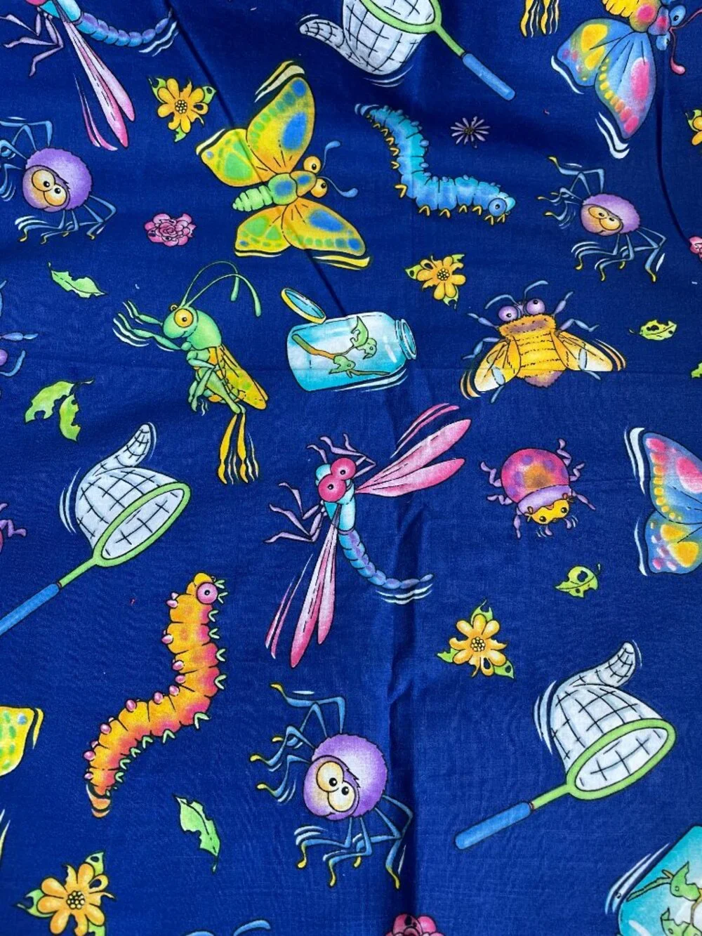 3y x 42” Vintage Insects Dragonflies Bugs Flowers Print Multicolor Cotton Fabric